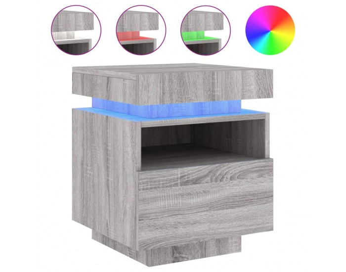 Sonata H Нощно шкафче с LED осветление, сив сонома, 40x39x48,5 см