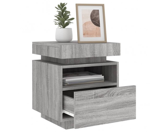 Sonata H Нощно шкафче с LED осветление, сив сонома, 40x39x48,5 см