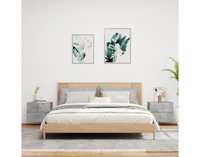 Sonata H Нощни шкафчета за стена с LED осветление, 2 бр, бетонно сиви