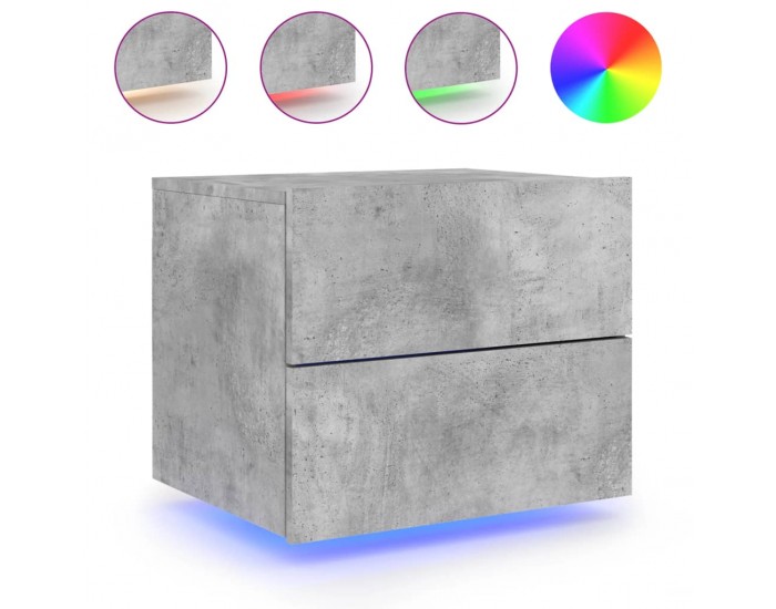 Sonata H Нощни шкафчета за стена с LED осветление, 2 бр, бетонно сиви