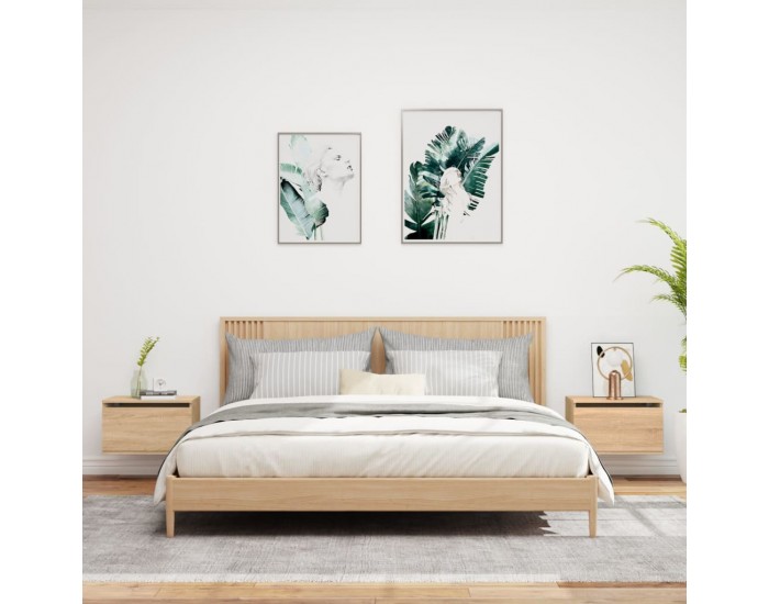 Sonata H Нощни шкафчета за стена с LED осветление, 2 бр, сонома дъб