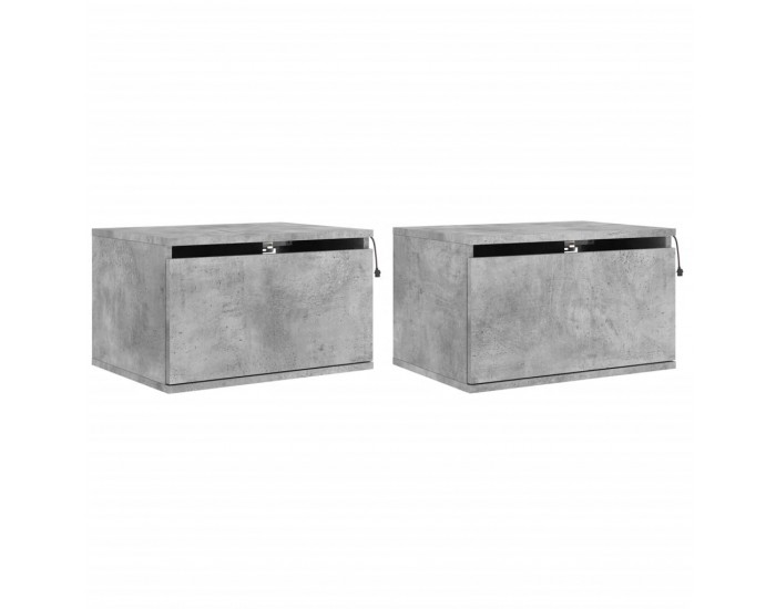 Sonata H Нощни шкафчета за стена с LED осветление, 2 бр, бетонно сиви