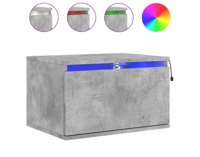 Sonata H Нощни шкафчета за стена с LED осветление, 2 бр, бетонно сиви