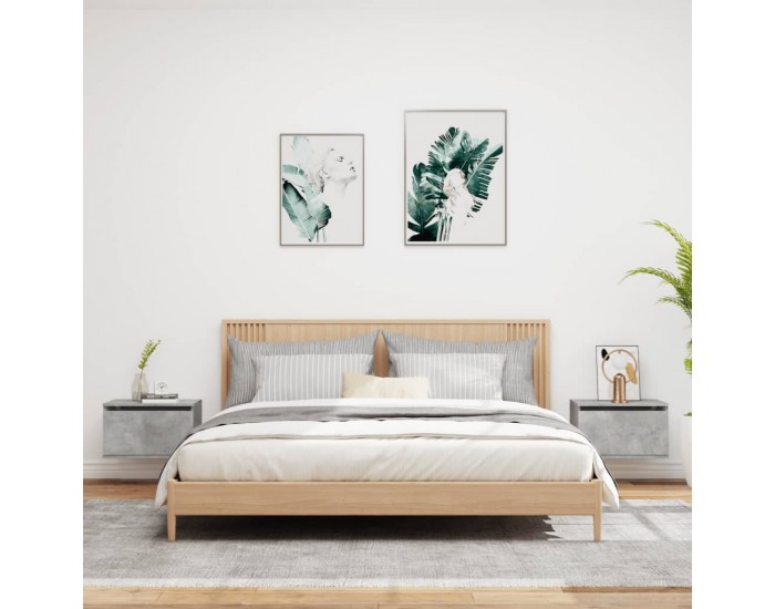 Sonata H Нощни шкафчета за стена с LED осветление, 2 бр, бетонно сиви