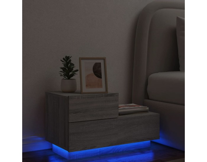 Sonata H Нощно шкафче с LED осветление, сив сонома, 70x36x40,5 см