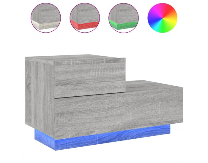 Sonata H Нощно шкафче с LED осветление, сив сонома, 70x36x40,5 см