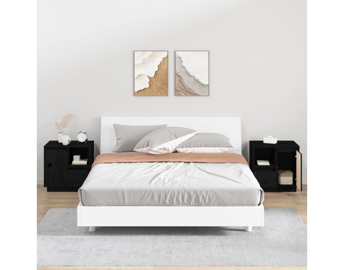 Sonata H Нощни шкафчета, 2 бр, черни, 50x34x50 см, борово дърво масив