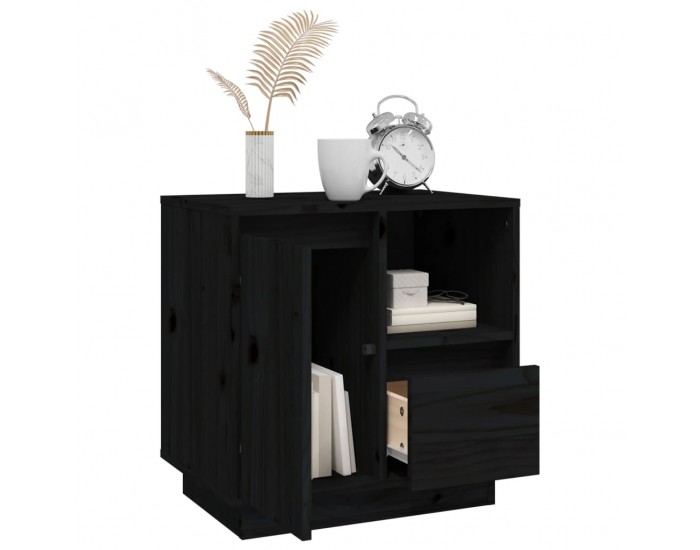 Sonata H Нощни шкафчета, 2 бр, черни, 50x34x50 см, борово дърво масив