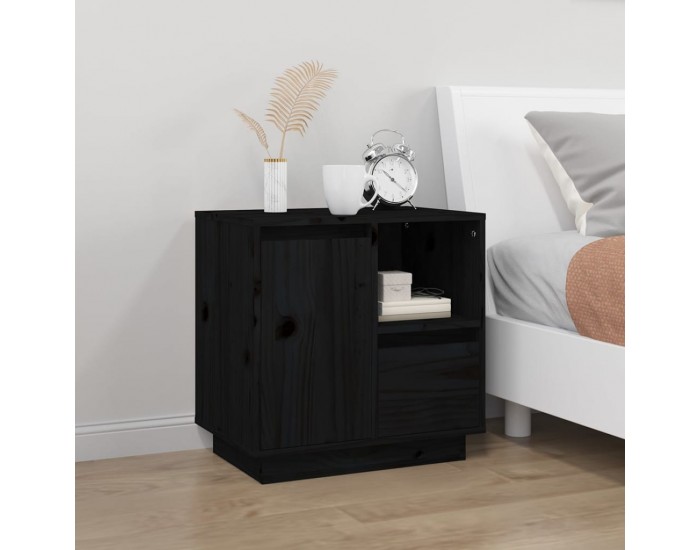 Sonata H Нощни шкафчета, 2 бр, черни, 50x34x50 см, борово дърво масив
