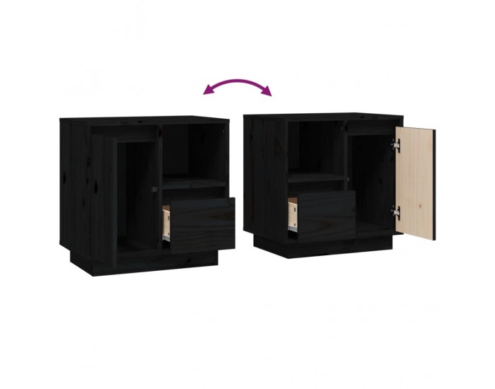 Sonata H Нощни шкафчета, 2 бр, черни, 50x34x50 см, борово дърво масив