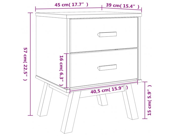 Sonata H Нощно шкафче OLDEN, сиво и кафяво, борово дърво масив