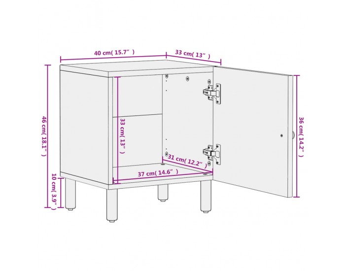 Sonata H Нощно шкафче, черно, 40x33x46 см, мангово дърво масив Sonata H Нощно шкафче, черно, 40x33x46 см, мангово дърво масив