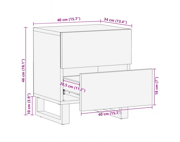 Sonata H Нощно шкафче, 40x34x46 см, масивно мангово дърво