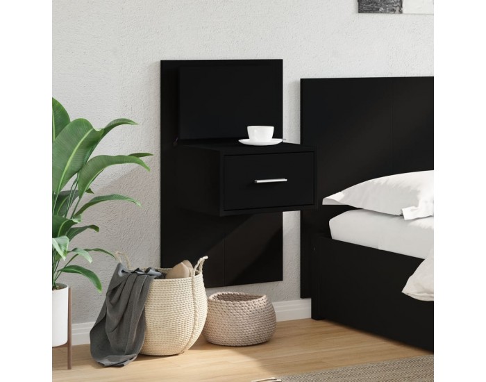Sonata H Нощно шкафче за стена с LED светлини, черно