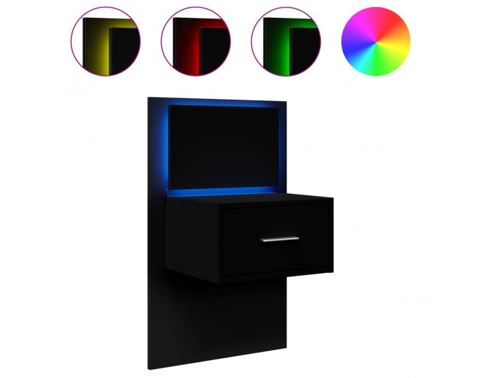 Sonata H Нощно шкафче за стена с LED светлини, черно