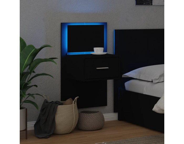 Sonata H Нощно шкафче за стена с LED светлини, черно