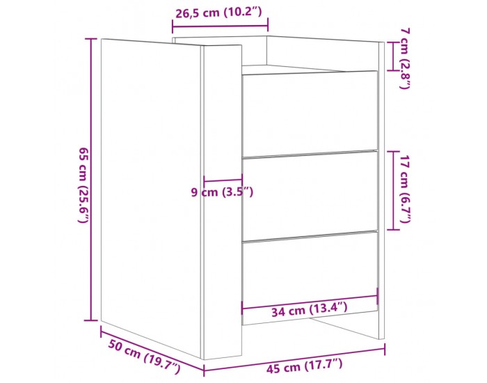 Sonata H Нощно шкафче, черно, 45x50x65 см, инженерно дърво