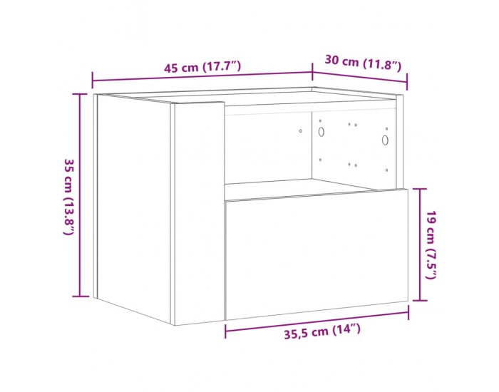 Sonata H Нощно шкафче за стенен монтаж, черно, 45x30x35 см