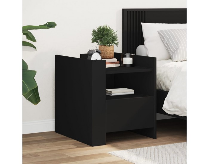 Sonata H Нощно шкафче, черно, 45x50x50 см, инженерно дърво