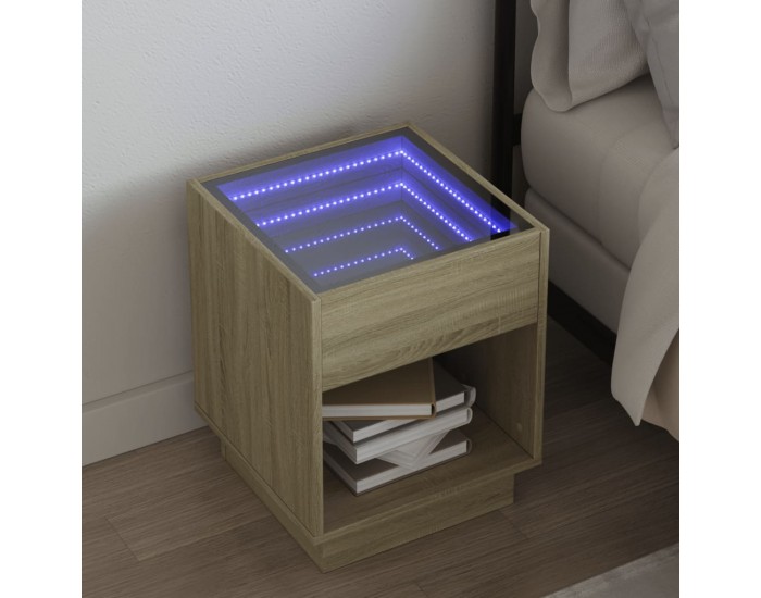Sonata H Нощна масичка с Infinity LED, дъб сонома, 40x40x50 см