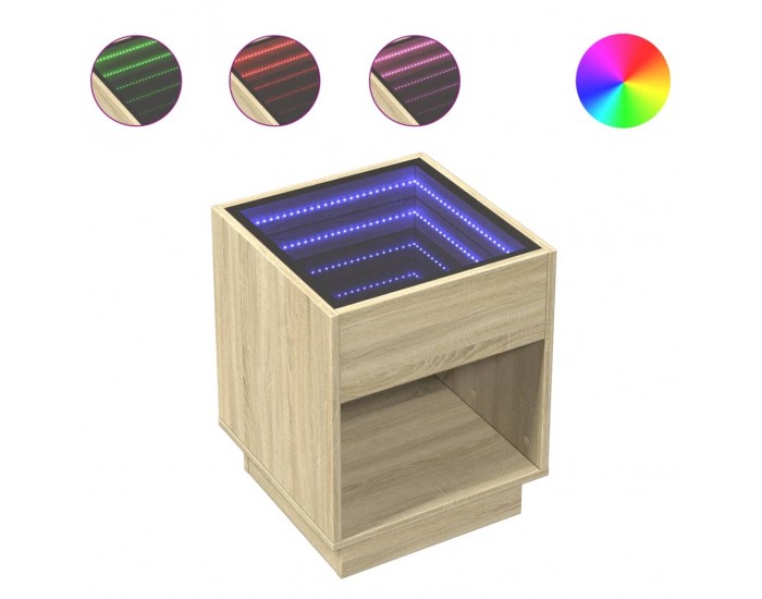 Sonata H Нощна масичка с Infinity LED, дъб сонома, 40x40x50 см