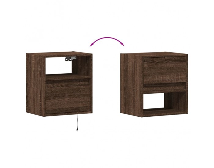 Sonata H Нощни шкафчета за стена с LED осветление, 2 бр, кафяв дъб