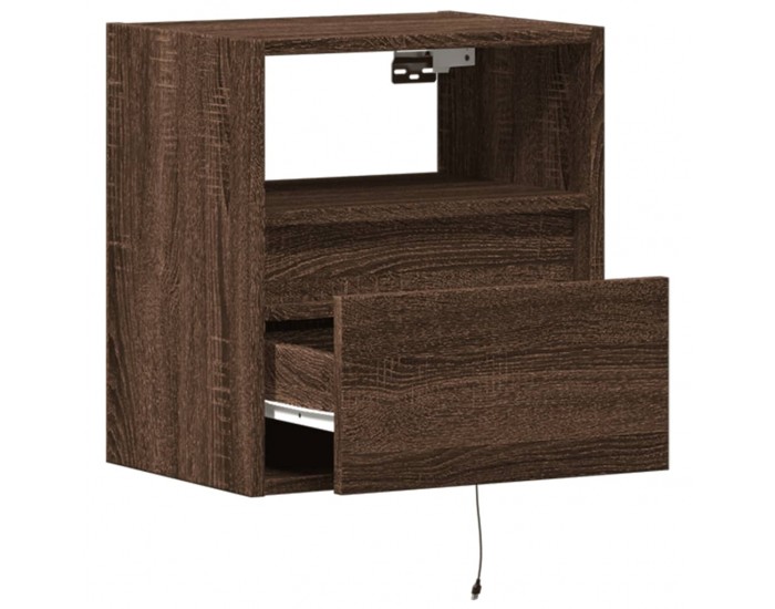 Sonata H Нощни шкафчета за стена с LED осветление, 2 бр, кафяв дъб