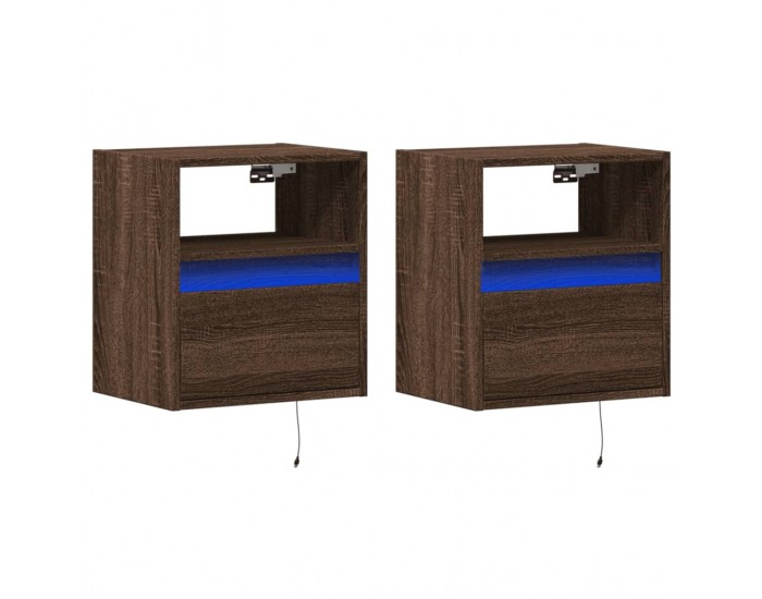 Sonata H Нощни шкафчета за стена с LED осветление, 2 бр, кафяв дъб