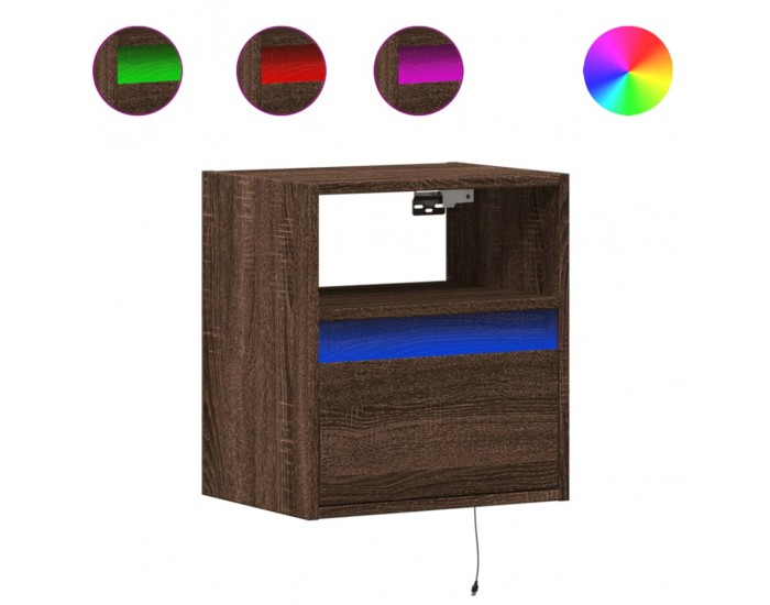 Sonata H Нощни шкафчета за стена с LED осветление, 2 бр, кафяв дъб