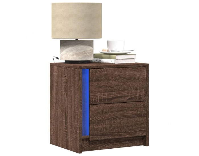 Sonata H Нощни шкафчета с LED, 2 бр, Кафяв дъб, инженерно дърво