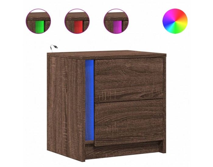 Sonata H Нощни шкафчета с LED, 2 бр, Кафяв дъб, инженерно дърво