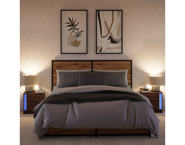 Sonata H Нощни шкафчета с LED, 2 бр, Кафяв дъб, инженерно дърво