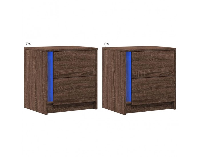 Sonata H Нощни шкафчета с LED, 2 бр, Кафяв дъб, инженерно дърво