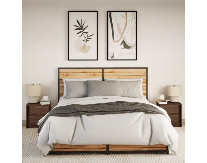 Sonata H Нощни шкафчета с LED, 2 бр, Кафяв дъб, инженерно дърво