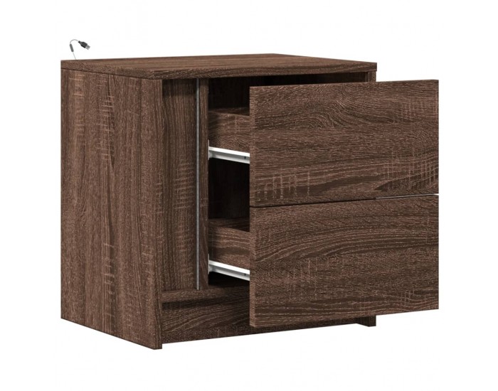 Sonata H Нощни шкафчета с LED, 2 бр, Кафяв дъб, инженерно дърво