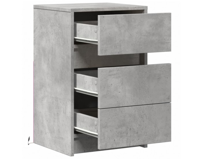 Sonata H Нощно шкафче с LED осветление, бетонно сив, инженерно дърво