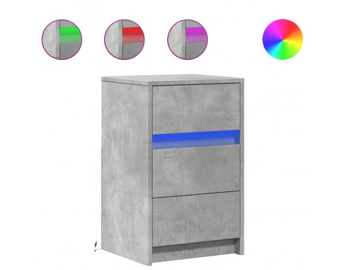 Sonata H Нощно шкафче с LED осветление, бетонно сив, инженерно дърво