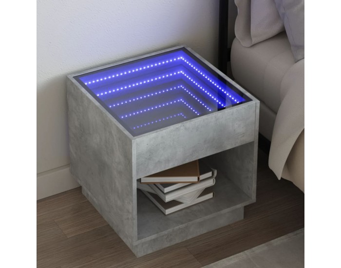 Sonata H Нощна масичка с Infinity LED, бетонно сива, 50x50x50 см