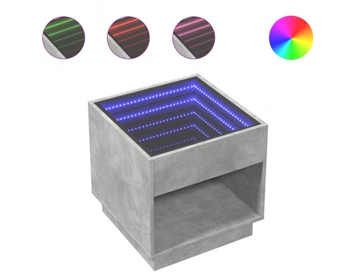 Sonata H Нощна масичка с Infinity LED, бетонно сива, 50x50x50 см