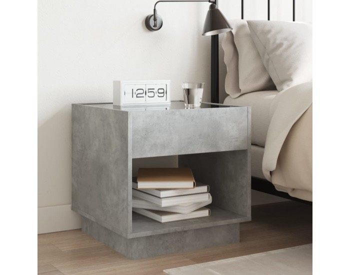 Sonata H Нощна масичка с Infinity LED, бетонно сива, 50x50x50 см