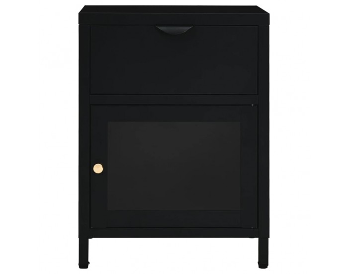 Sonata H Нощни шкафчета, 2 бр, черни 40x30x54,5 см, стомана и стъкло