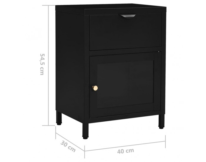 Sonata H Нощни шкафчета, 2 бр, черни 40x30x54,5 см, стомана и стъкло