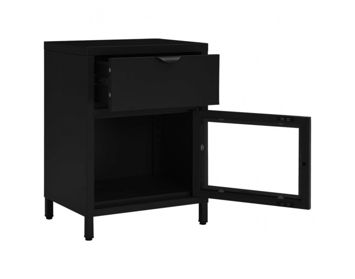 Sonata H Нощни шкафчета, 2 бр, черни 40x30x54,5 см, стомана и стъкло