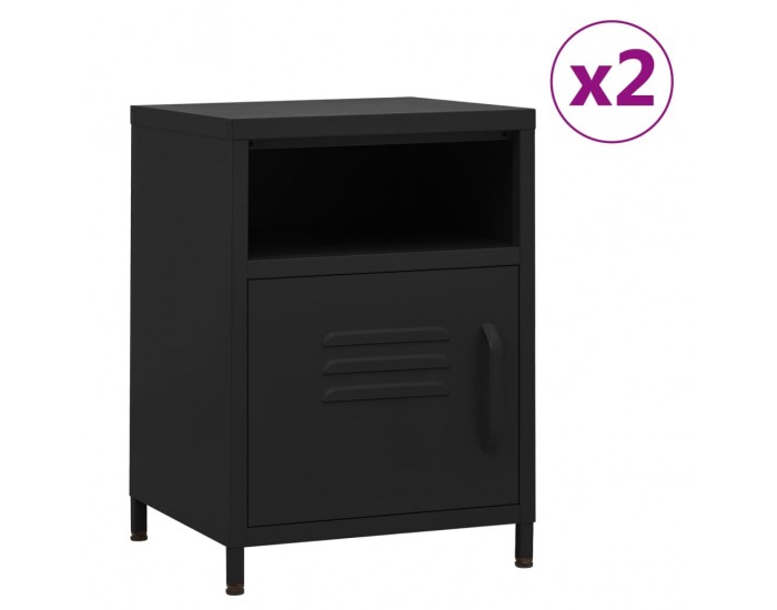Sonata H Нощни шкафчета, 2 бр, черни, 35х35х51 см, стомана