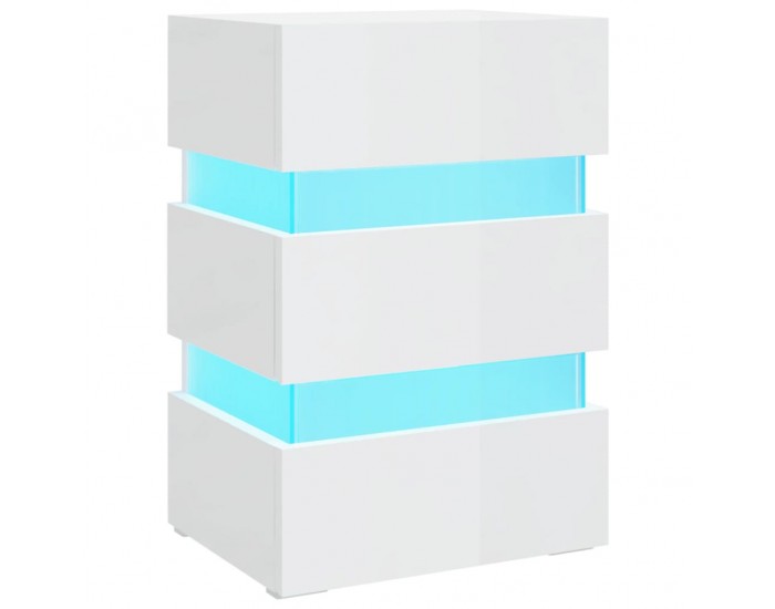 Sonata H Нощно шкафче с LED, бял гланц, 45x35x67 см, инженерно дърво