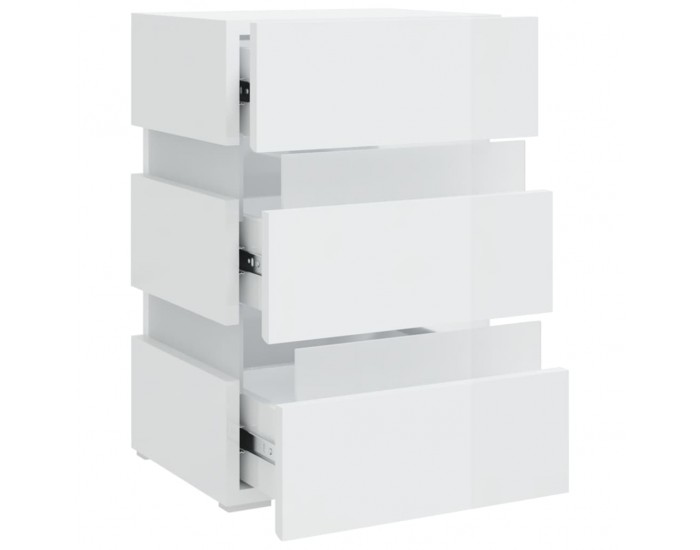 Sonata H Нощно шкафче с LED, бял гланц, 45x35x67 см, инженерно дърво