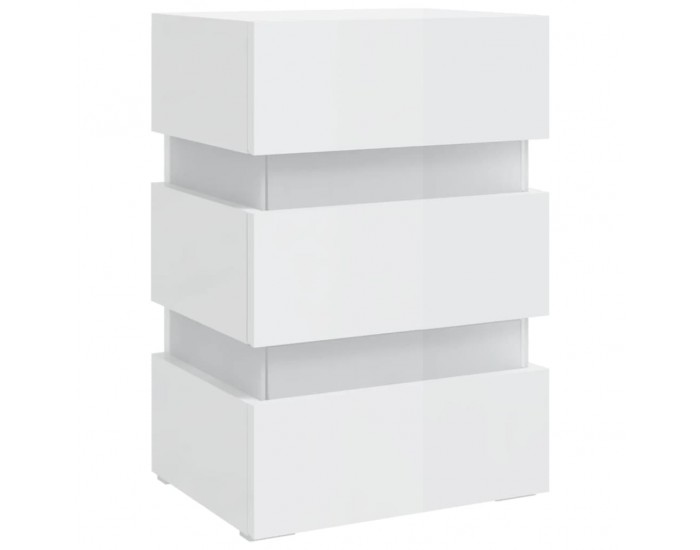 Sonata H Нощно шкафче с LED, бял гланц, 45x35x67 см, инженерно дърво