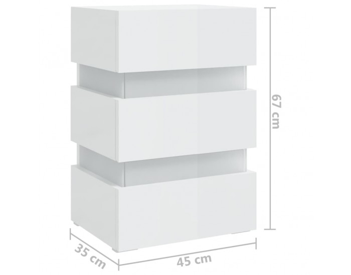 Sonata H Нощно шкафче с LED, бял гланц, 45x35x67 см, инженерно дърво