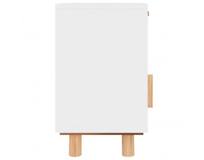 Sonata H Нощно шкафче, бяло, борово дърво масив и естествен ратан