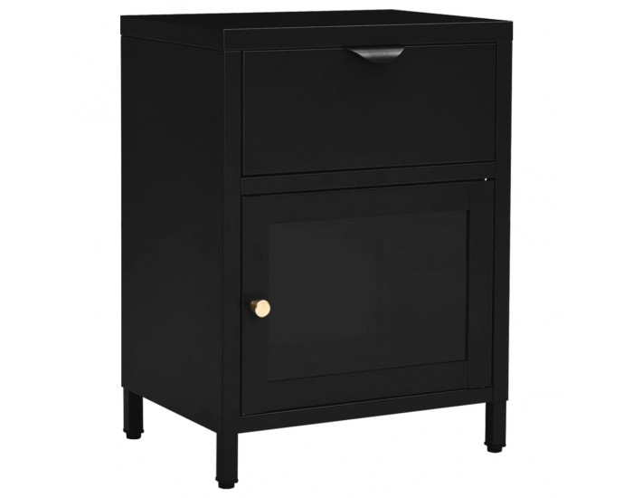 Sonata H Нощно шкафче, черно, 40x30x54,5 см, стомана и стъкло